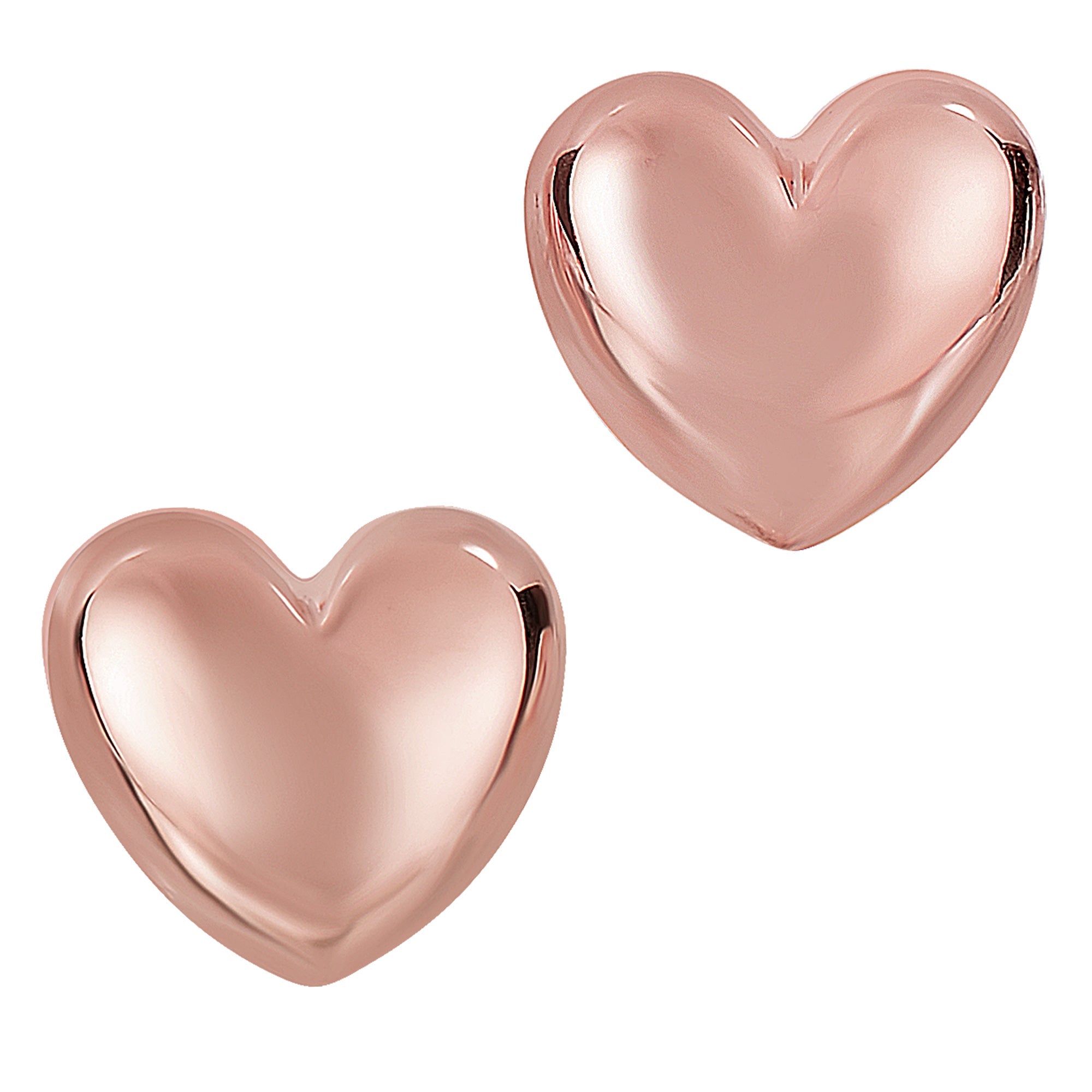 14k Gold Shiny Puff Heart Shape Stud Earrings, 10 x 11mm - JewelryAffairs