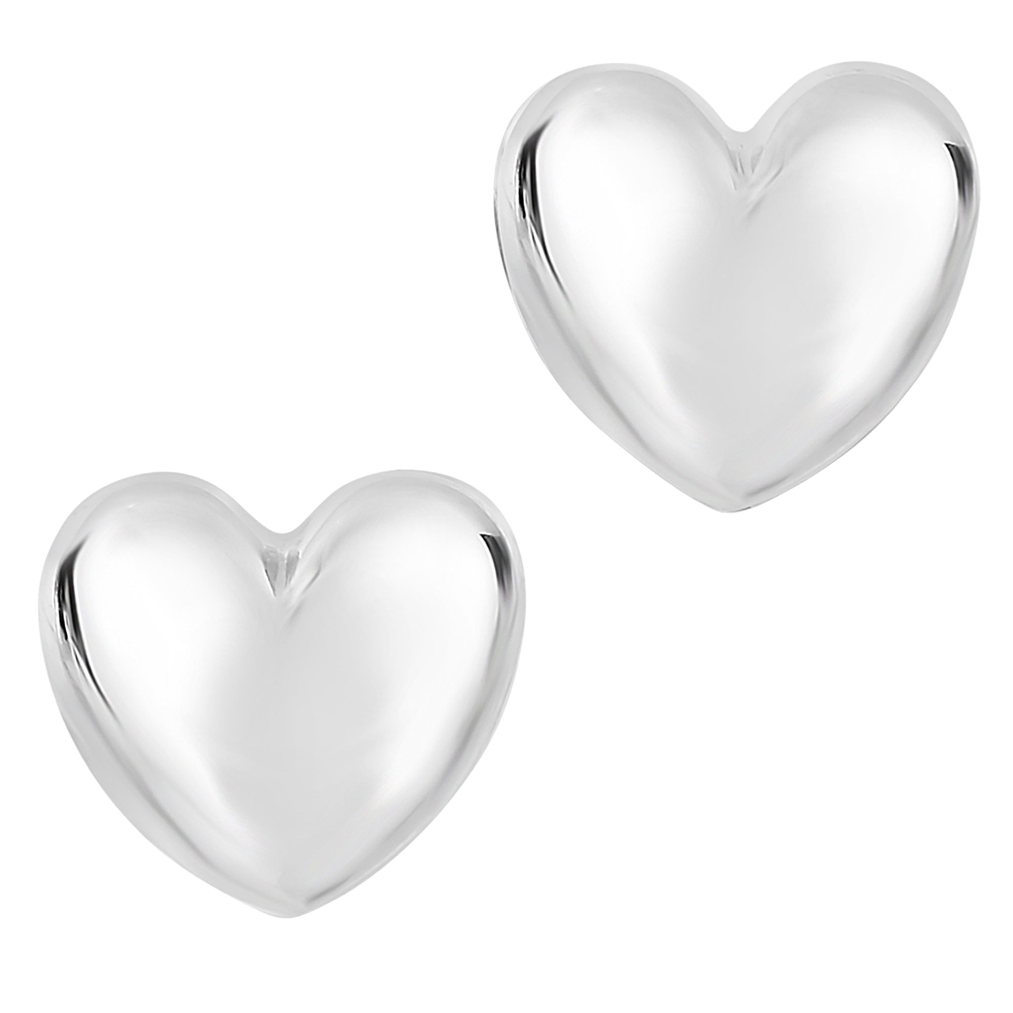 14k Gold Shiny Puff Heart Shape Stud Earrings, 10 x 11mm - JewelryAffairs
