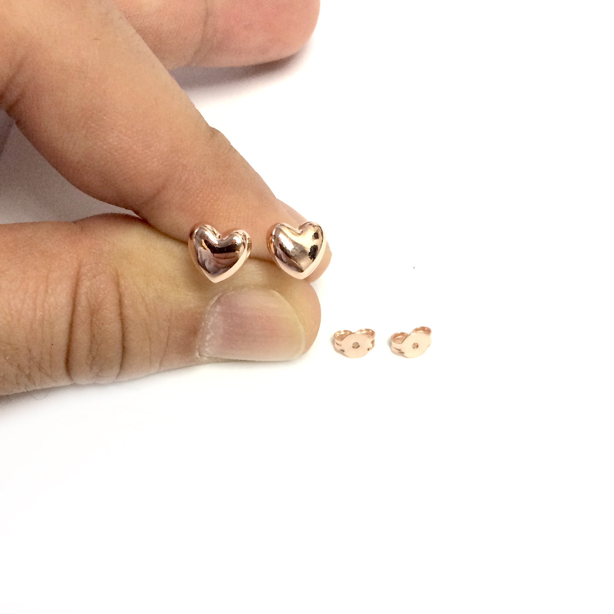 14k Gold Shiny Puff Heart Shape Stud Earrings 7 x 8mm - JewelryAffairs