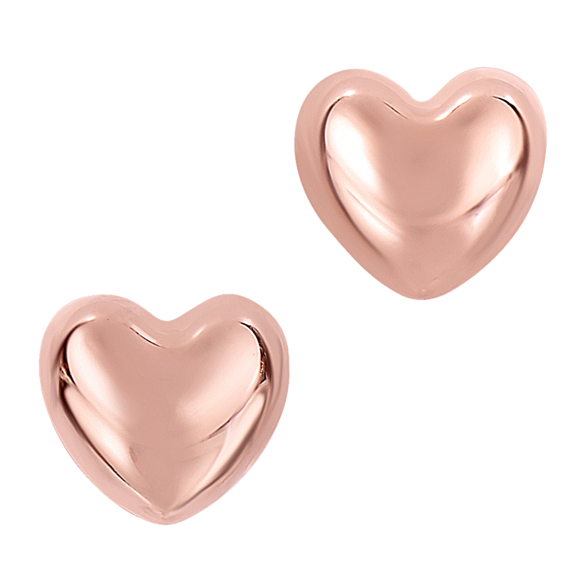 14k Gold Shiny Puff Heart Shape Stud Earrings 7 x 8mm - JewelryAffairs