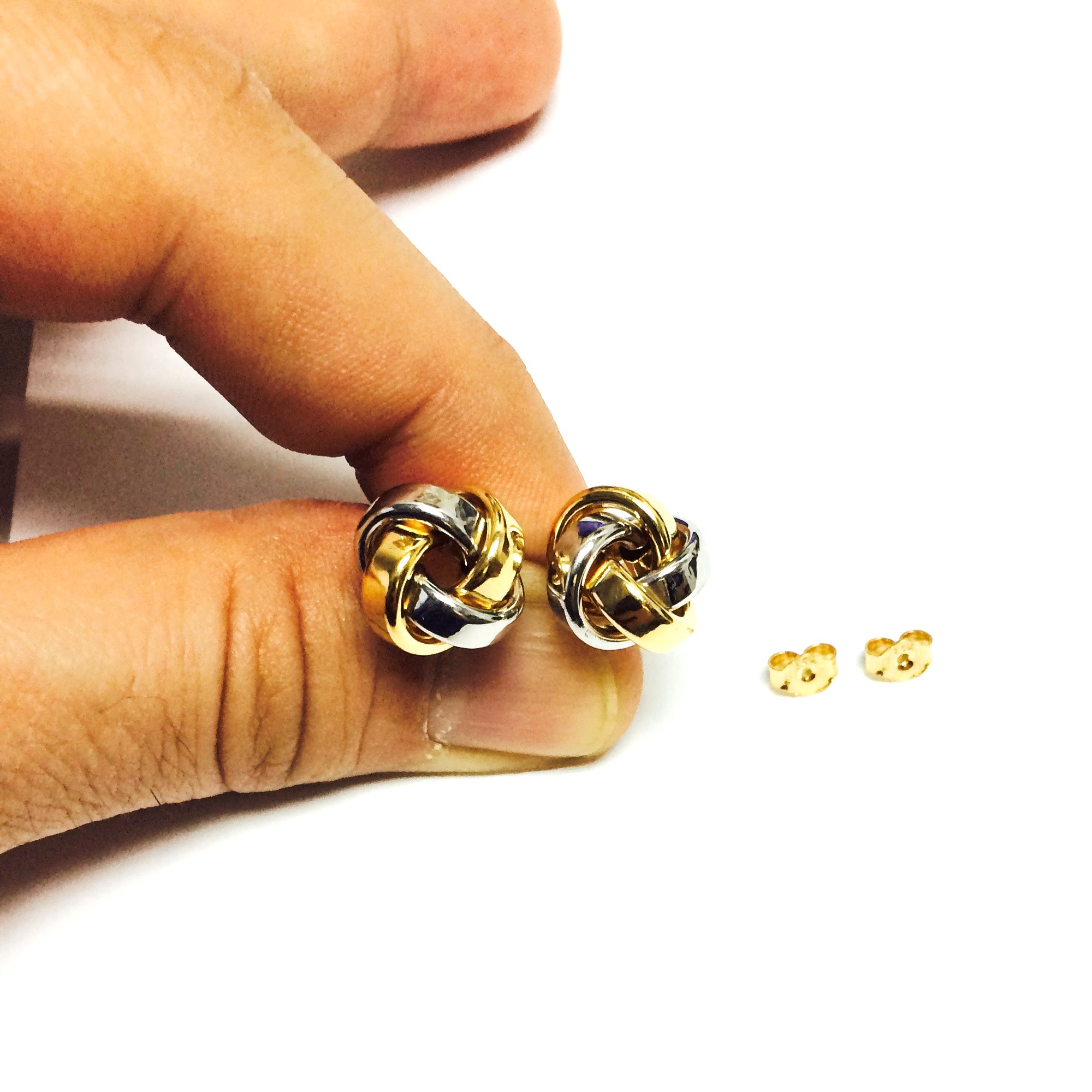 14k Gold Shiny Square Tube Love Knot Stud Earrings, 10mm - JewelryAffairs