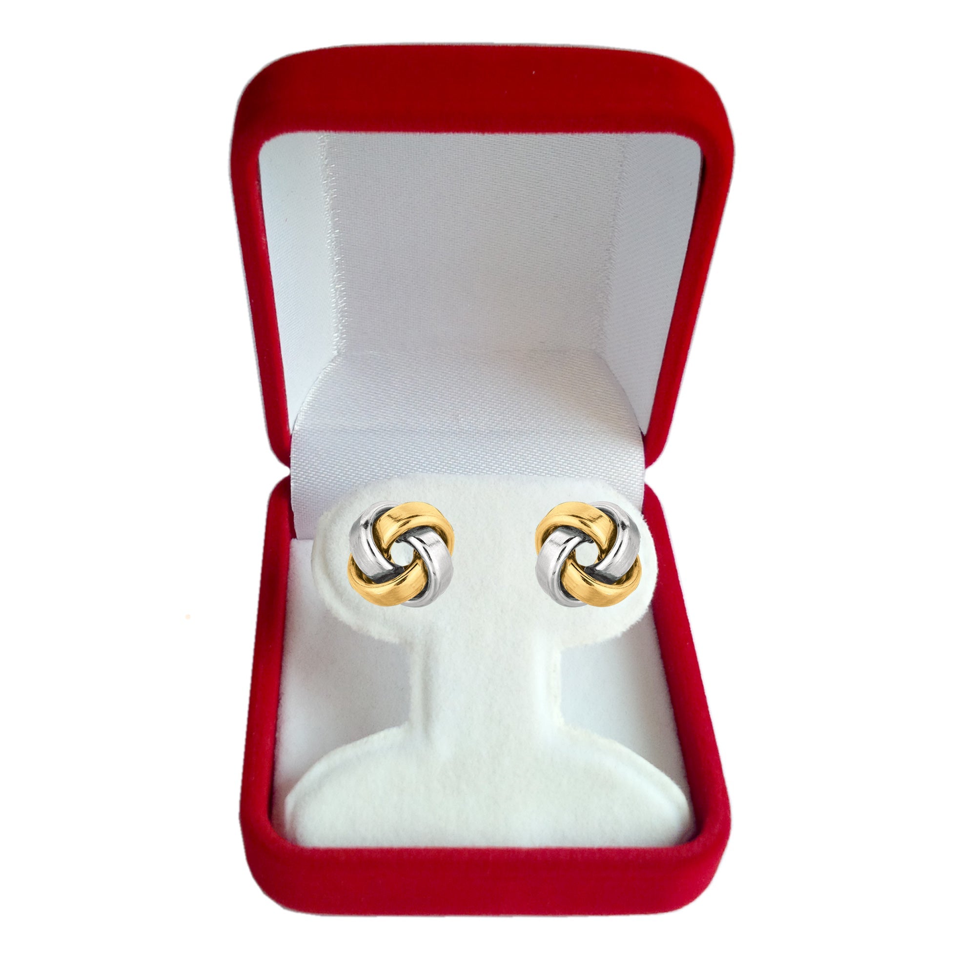14k Gold Shiny Square Tube Love Knot Stud Earrings, 10mm - JewelryAffairs