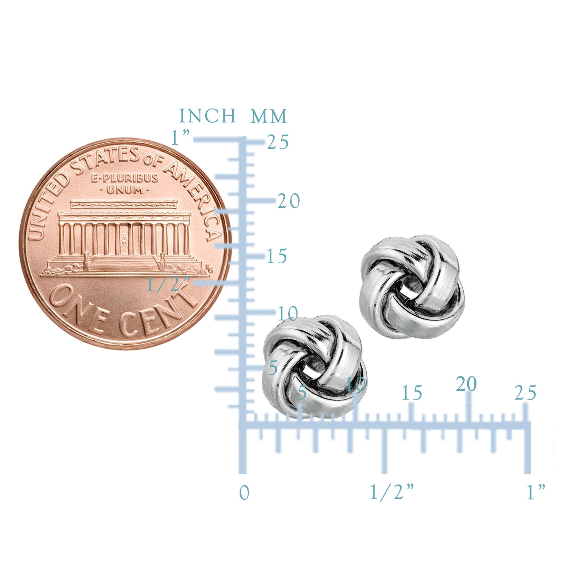 14k Gold Shiny Square Tube Love Knot Stud Earrings, 10mm - JewelryAffairs