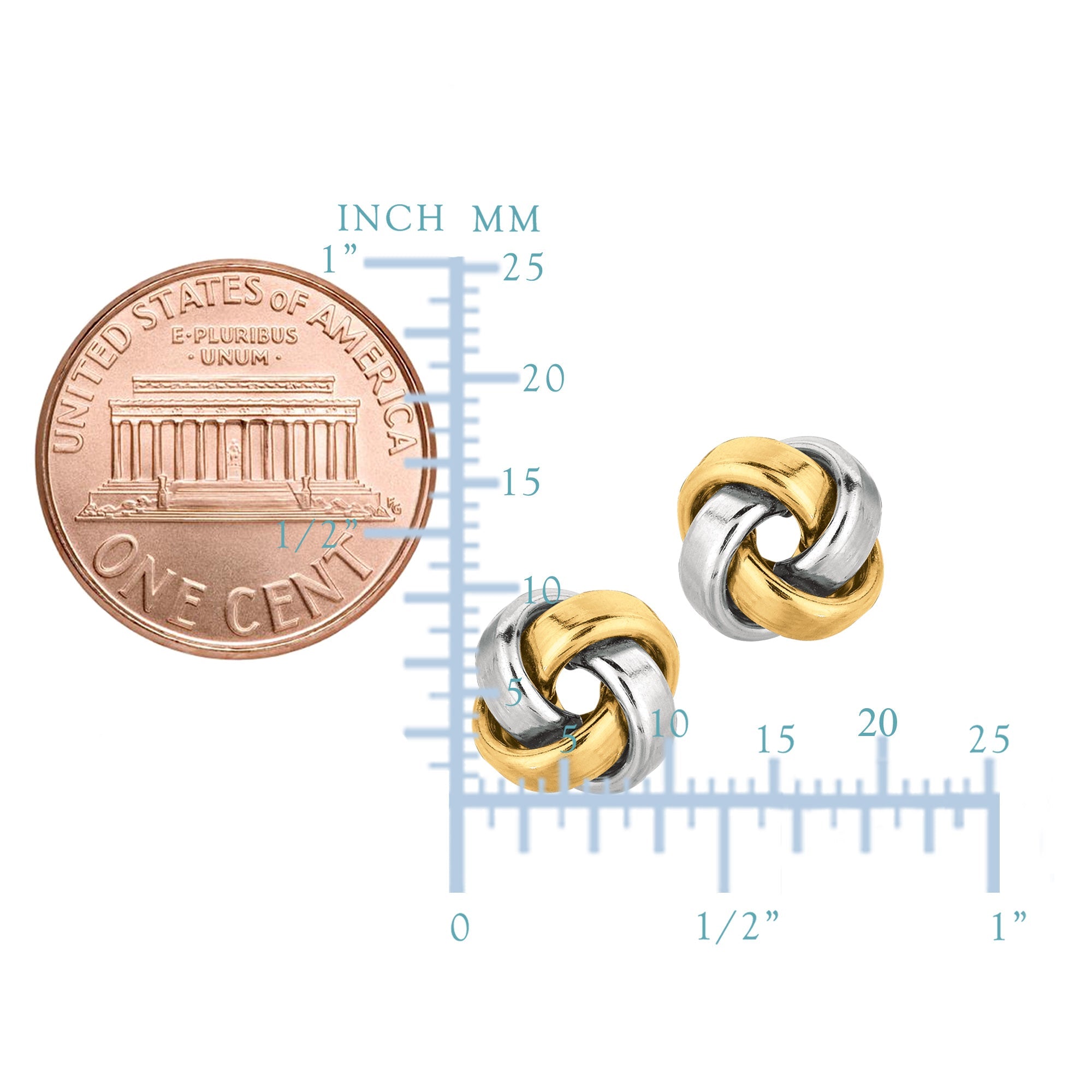 14k Gold Shiny Square Tube Love Knot Stud Earrings, 10mm - JewelryAffairs