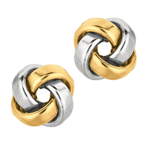 14k Gold Shiny Square Tube Love Knot Stud Earrings, 10mm