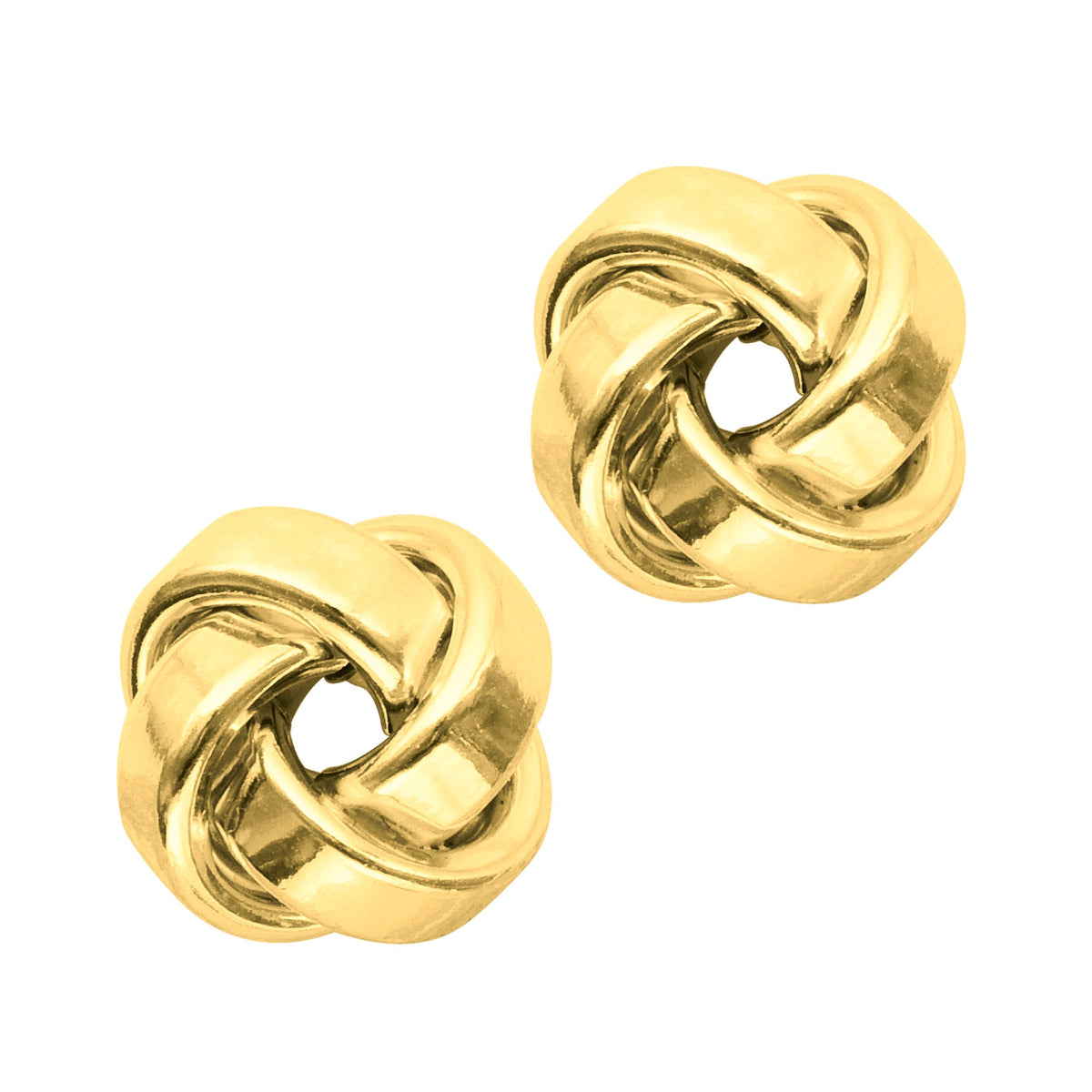 14k Gold Shiny Square Tube Love Knot Stud Earrings, 10mm - JewelryAffairs