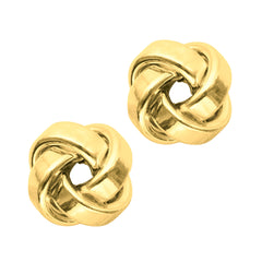 14k Gold Shiny Square Tube Love Knot Stud Earrings, 10mm - JewelryAffairs