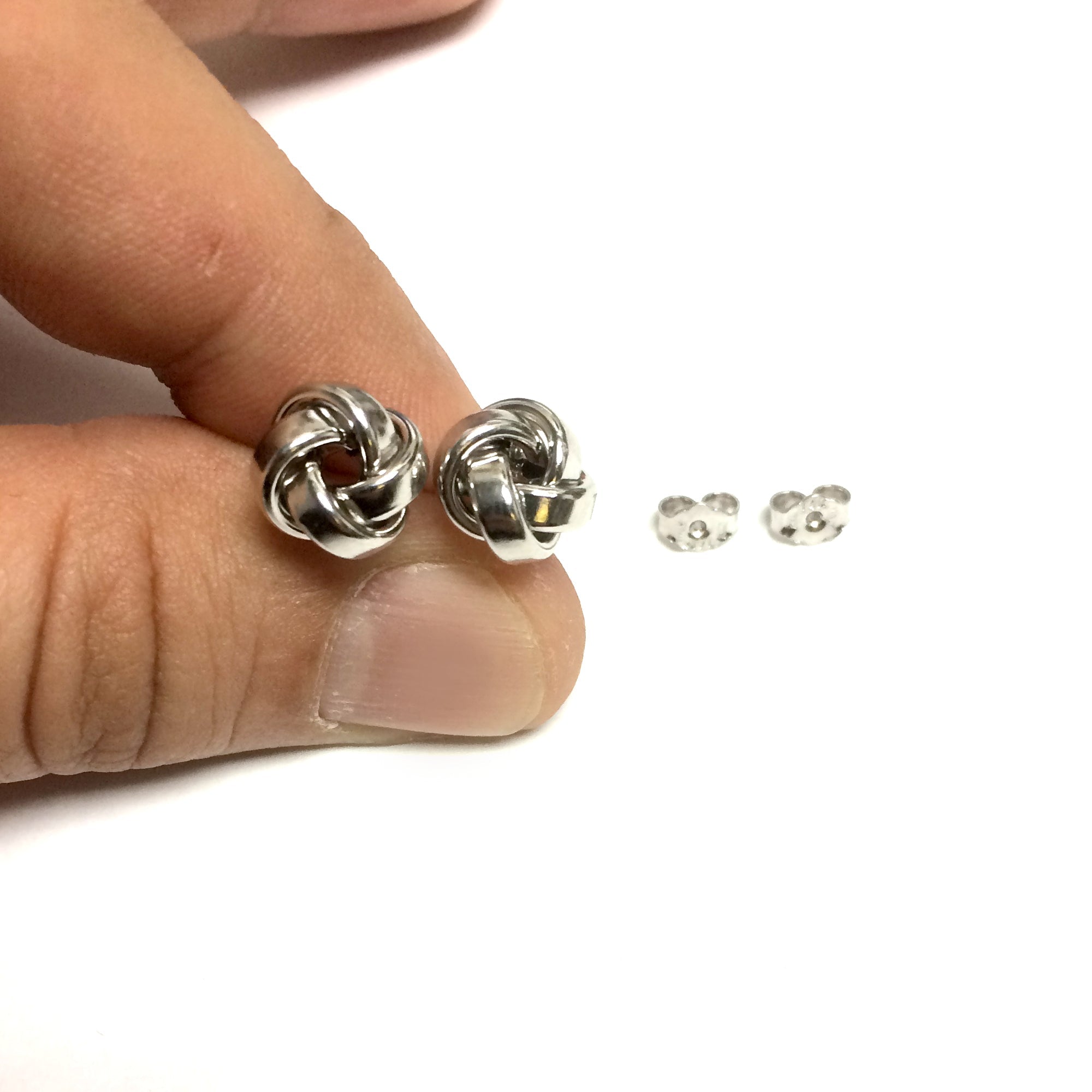 14k Gold Shiny Square Tube Love Knot Stud Earrings, 10mm - JewelryAffairs