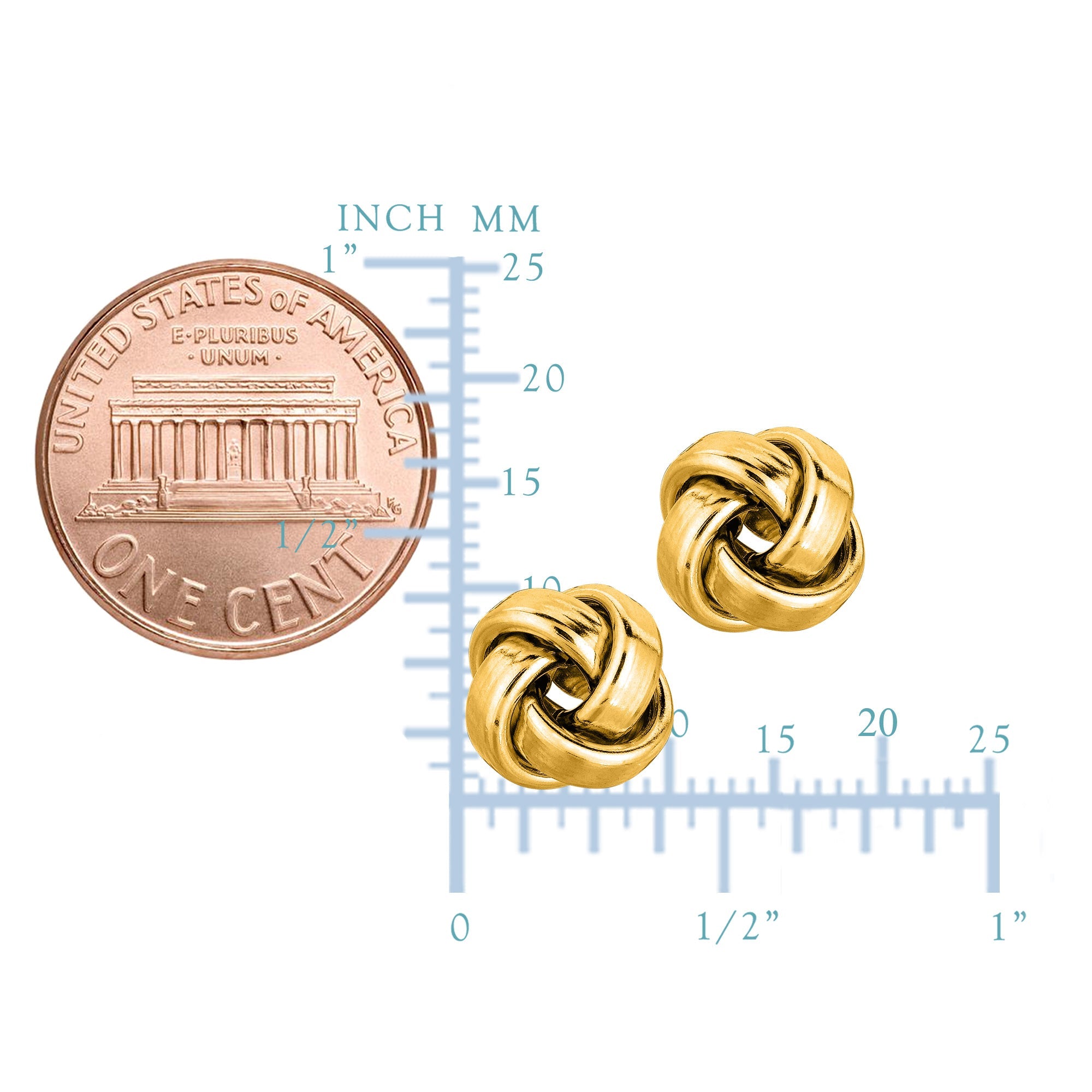 14k Gold Shiny Square Tube Love Knot Stud Earrings, 10mm - JewelryAffairs