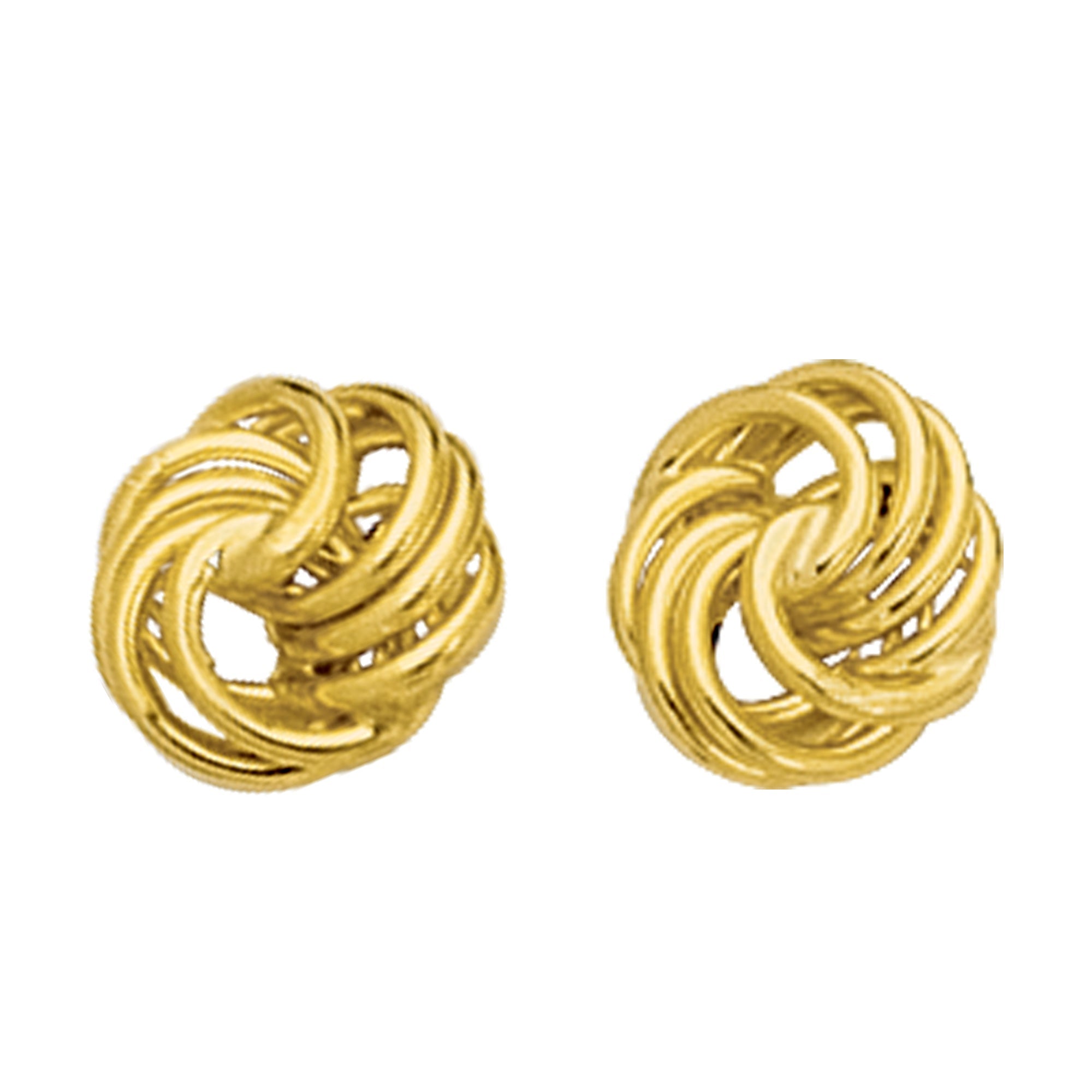 14k Gold Shiny Textured 4 Row Love Knot Stud Earrings, 10mm - JewelryAffairs