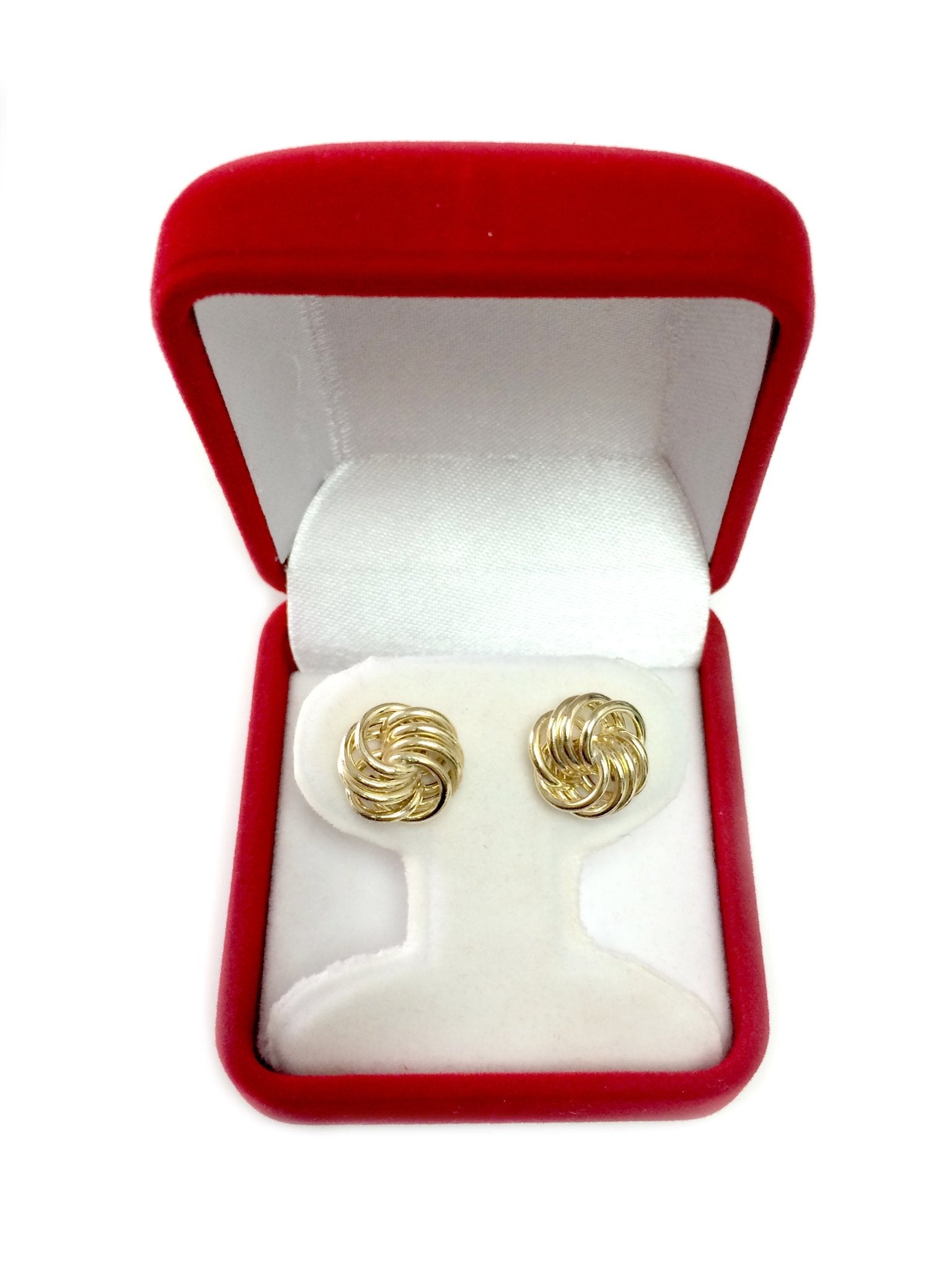 14k Gold Shiny Textured 4 Row Love Knot Stud Earrings, 10mm - JewelryAffairs