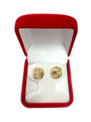 14k Gold Shiny Textured 4 Row Love Knot Stud Earrings, 10mm - JewelryAffairs