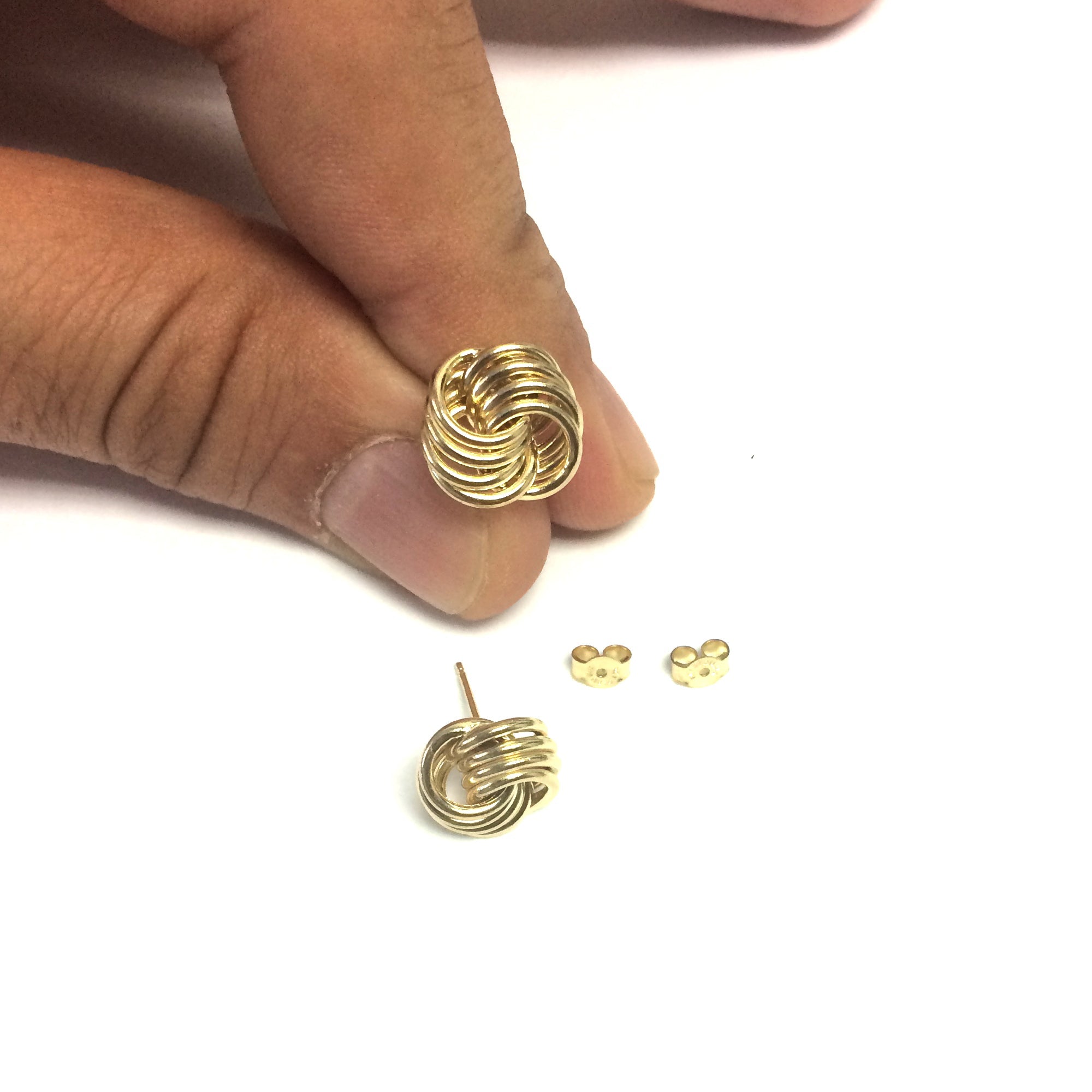 14k Gold Shiny Textured 4 Row Love Knot Stud Earrings, 10mm - JewelryAffairs