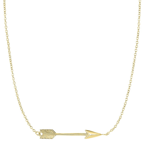 14k Gold Side Ways Arrow Necklace, 17" To 18" Adjustable