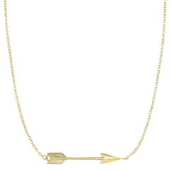 14k Gold Side Ways Arrow Necklace, 17" To 18" Adjustable