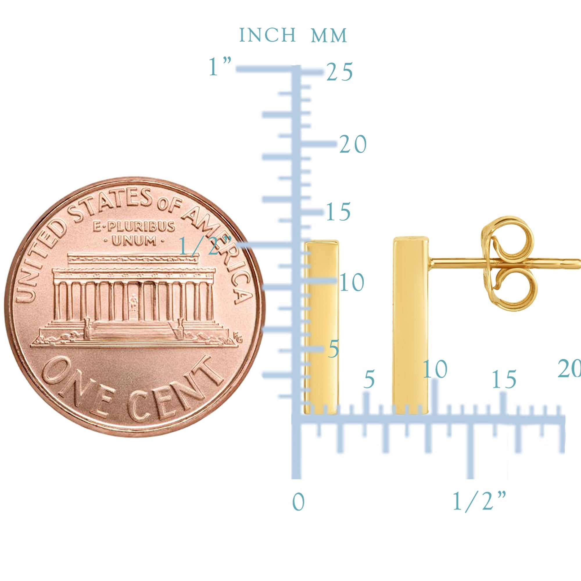 14K Gold Yellow Bar Square Tube Style Stud Earrings - JewelryAffairs