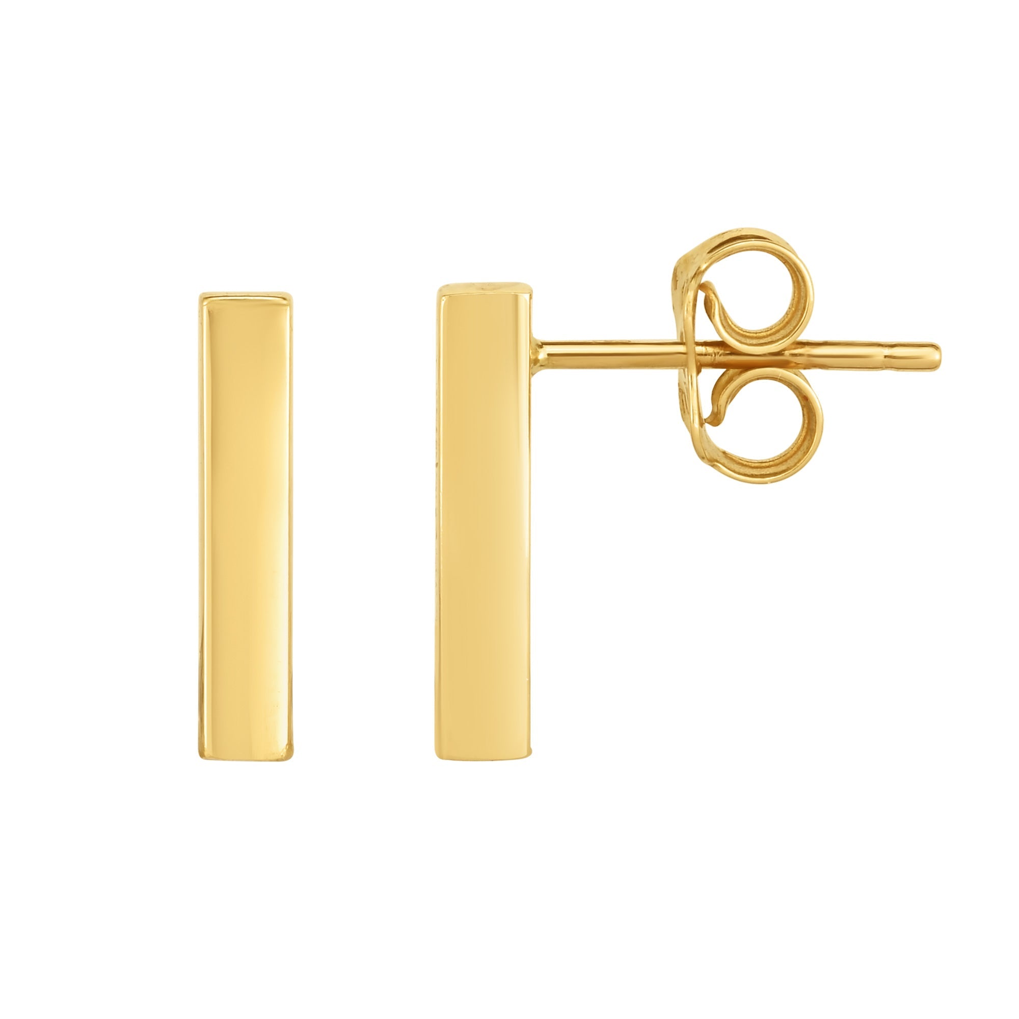 14K Gold Yellow Bar Square Tube Style Stud Earrings - JewelryAffairs
