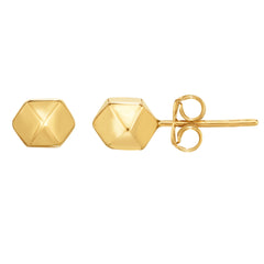 14K Gold Yellow Multi Pyramid And Hexagon Combo Design Stud Earrings - JewelryAffairs
