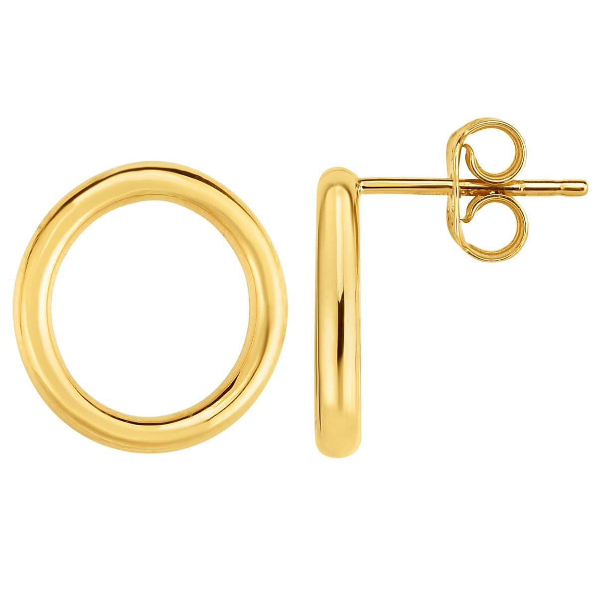 14K Gold Yellow Open Circle O Style Stud Earrings - JewelryAffairs