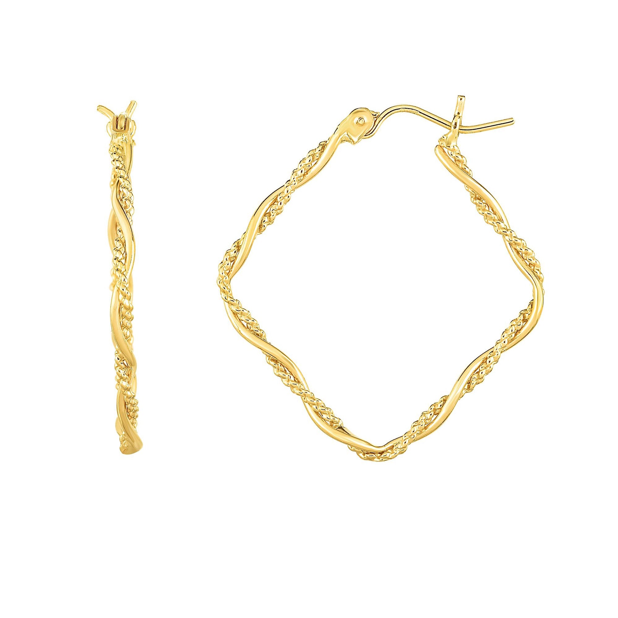 14K Gold Yellow Shiny Textured Tube Hoop Fancy Earrings - JewelryAffairs
