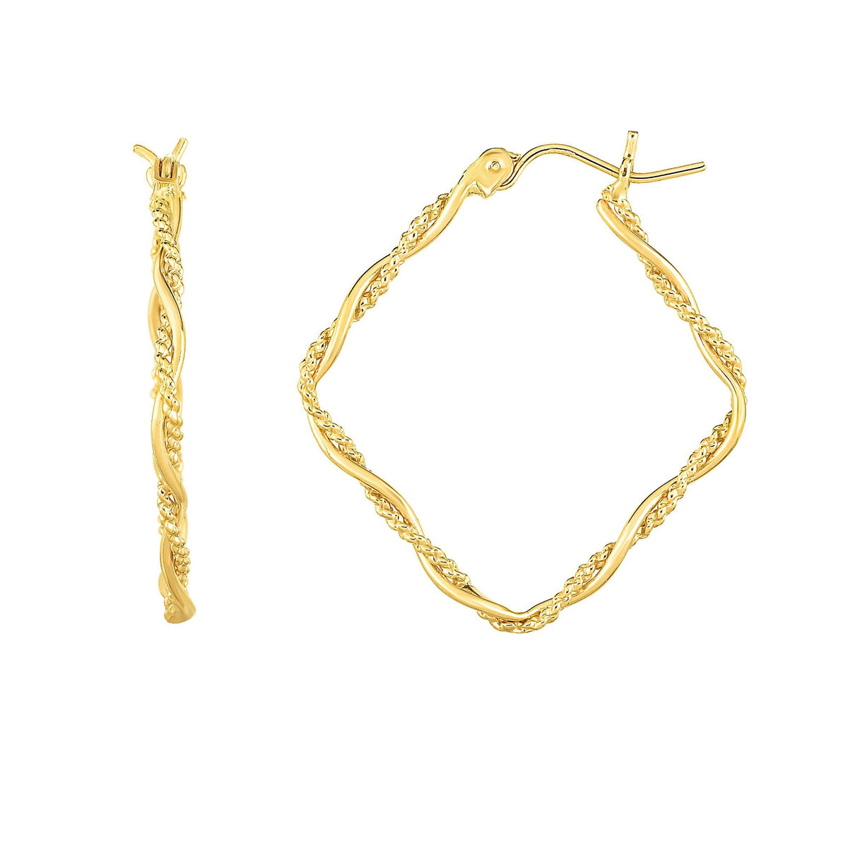 14K Gold Yellow Shiny Textured Tube Hoop Fancy Earrings - JewelryAffairs