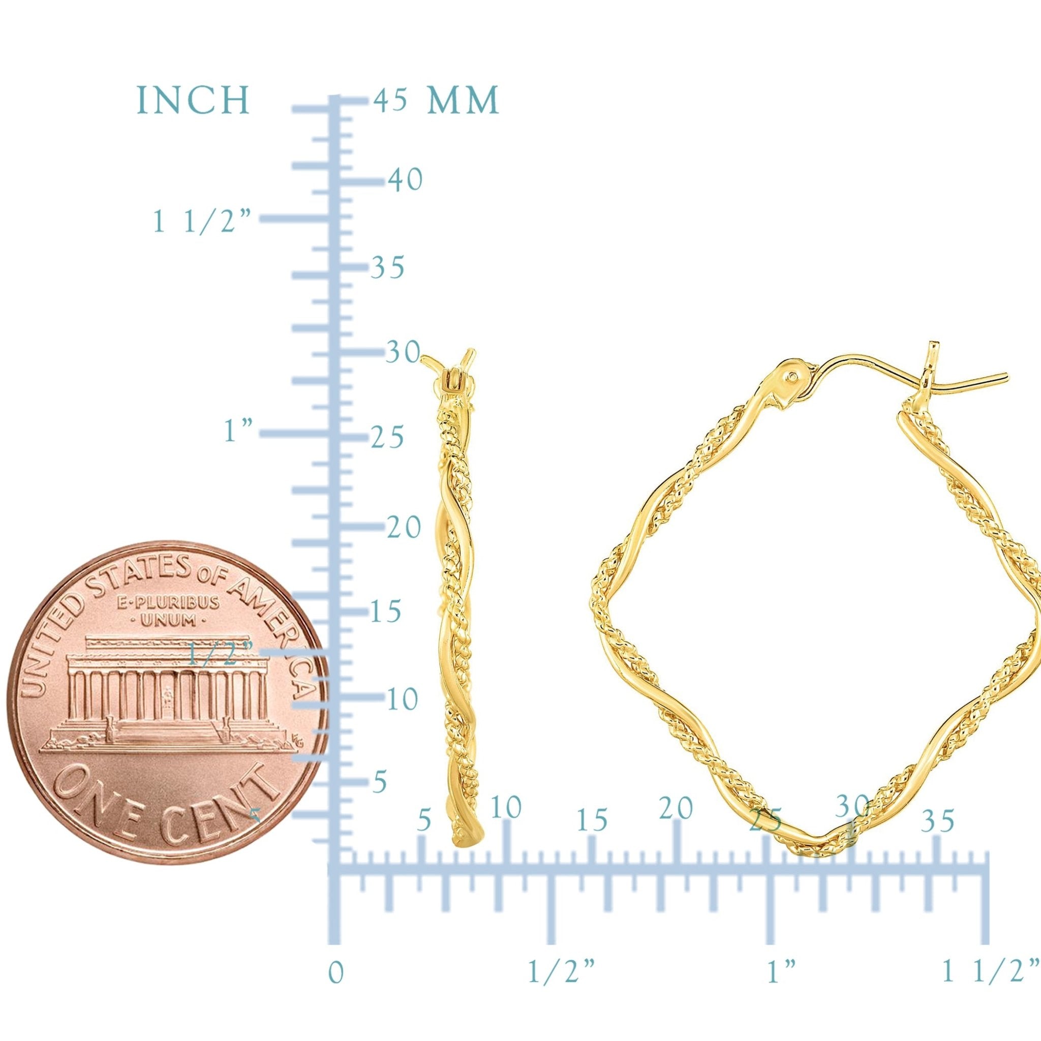 14K Gold Yellow Shiny Textured Tube Hoop Fancy Earrings - JewelryAffairs