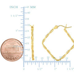 14K Gold Yellow Shiny Textured Tube Hoop Fancy Earrings - JewelryAffairs