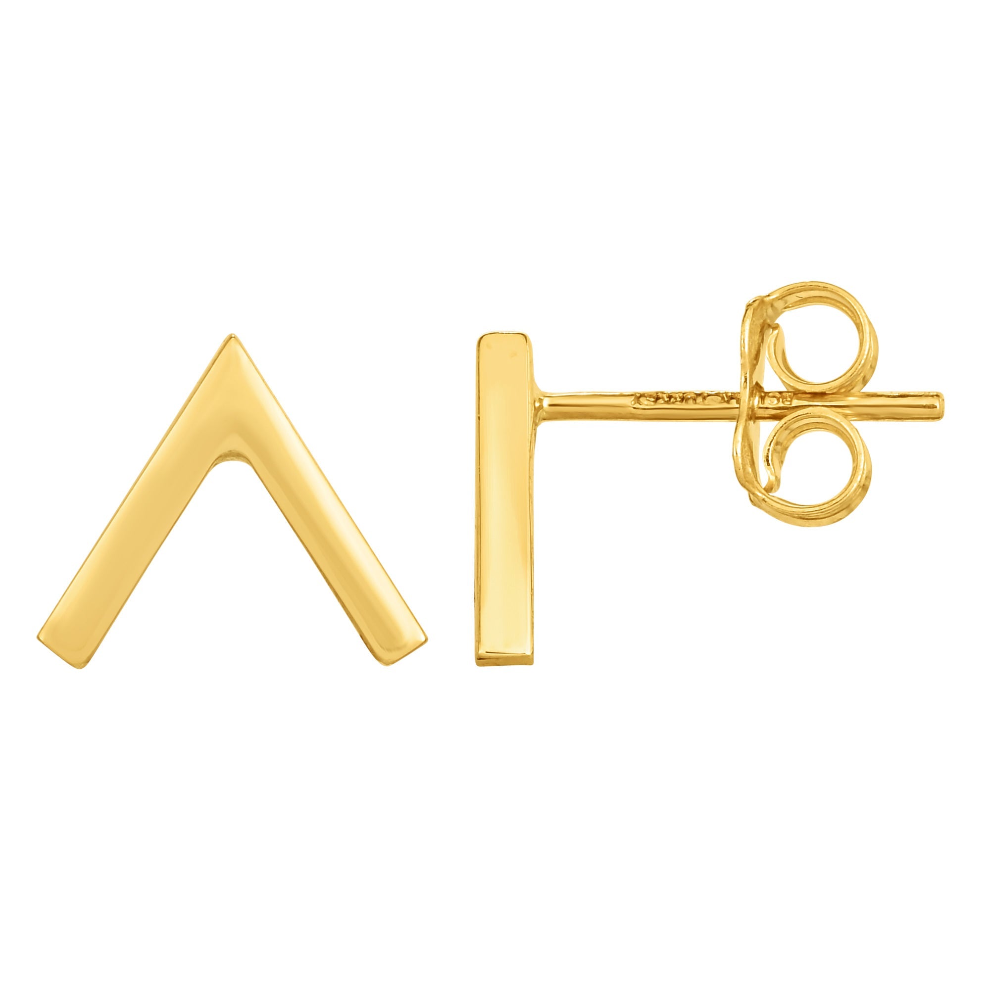 14K Gold Yellow V Chevron Style Stud Earrings - JewelryAffairs