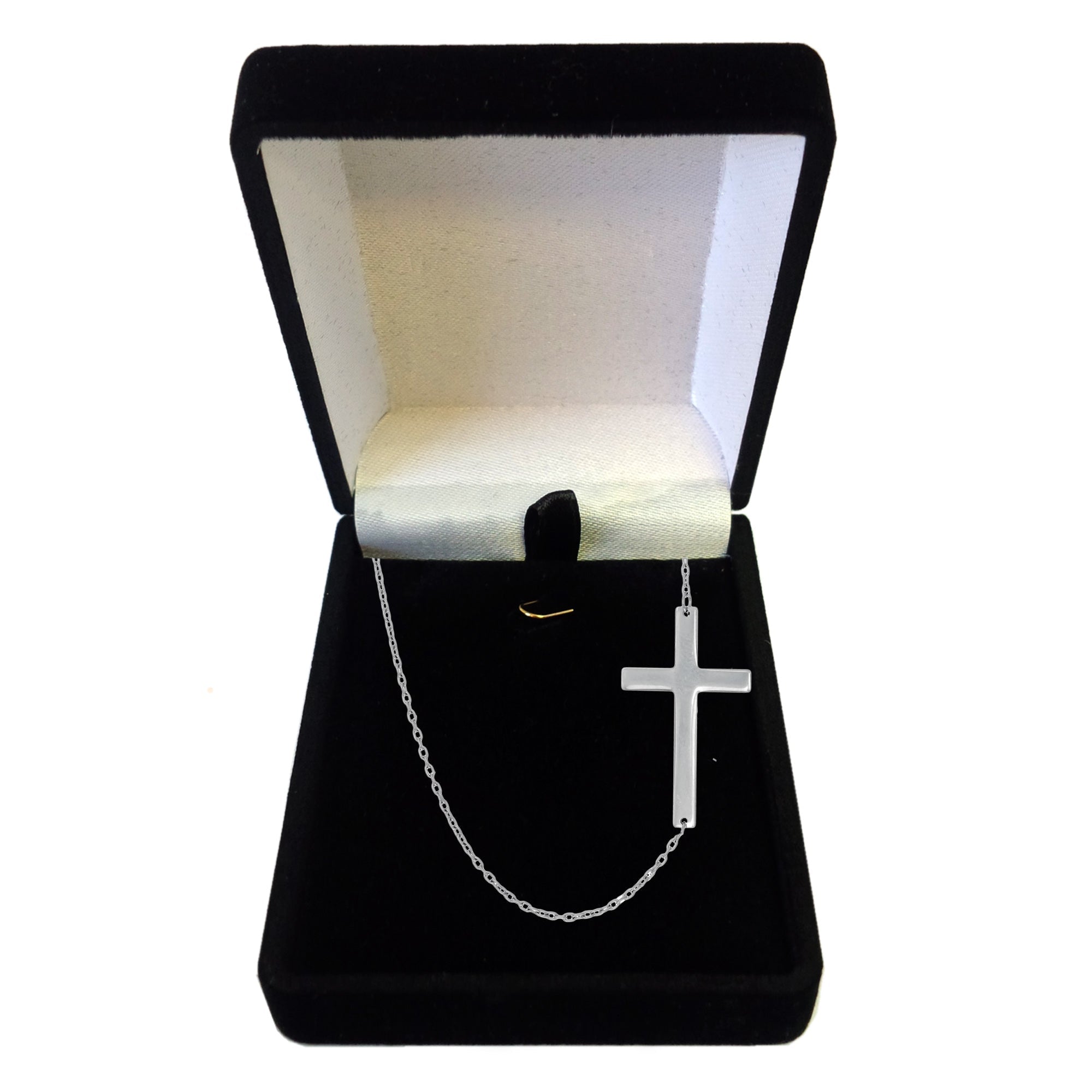 14k Real Solid Gold Sideways Cross Pendant Necklace, 18"