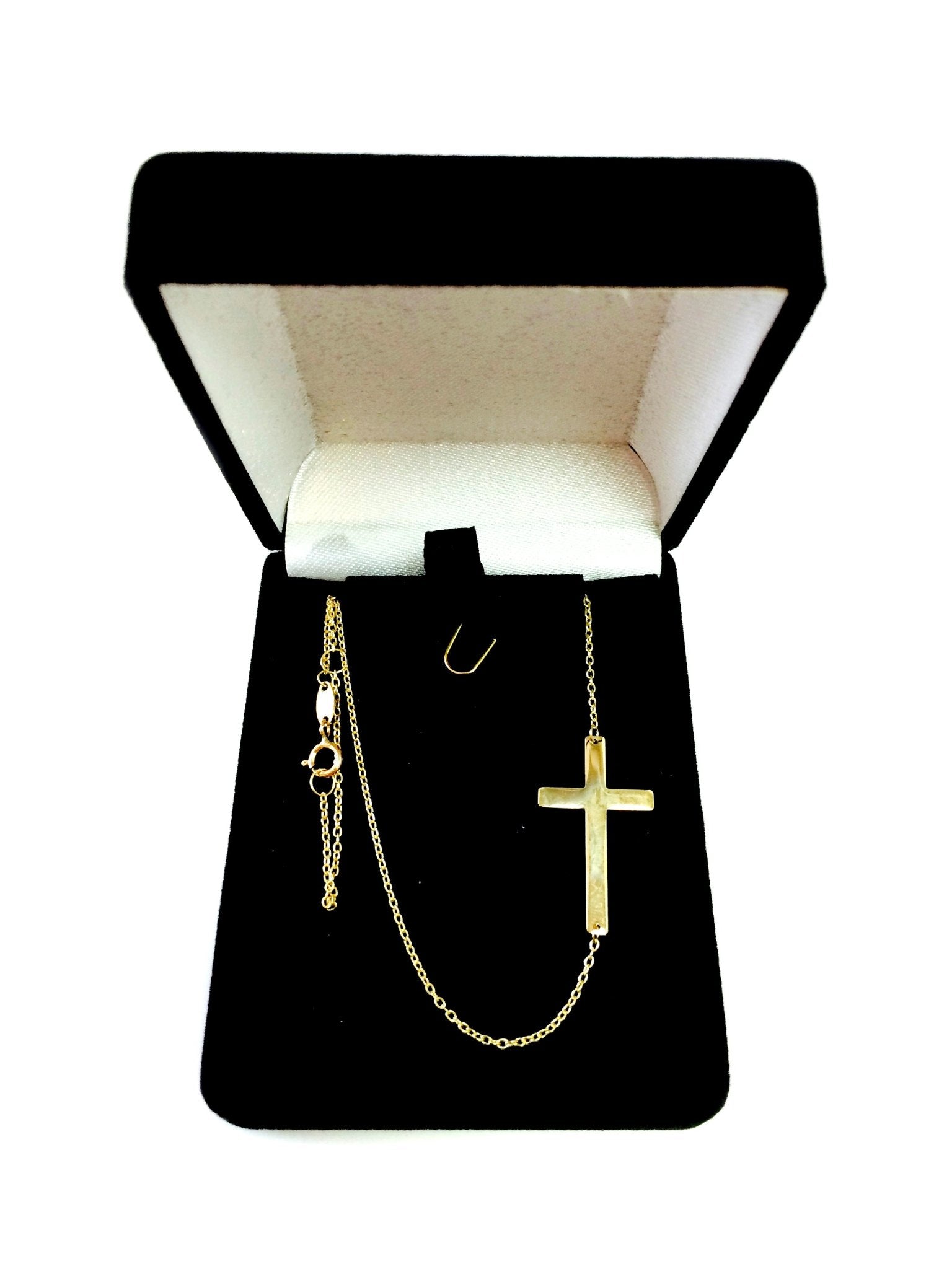 14k Real Solid Gold Sideways Cross Pendant Necklace, 18"