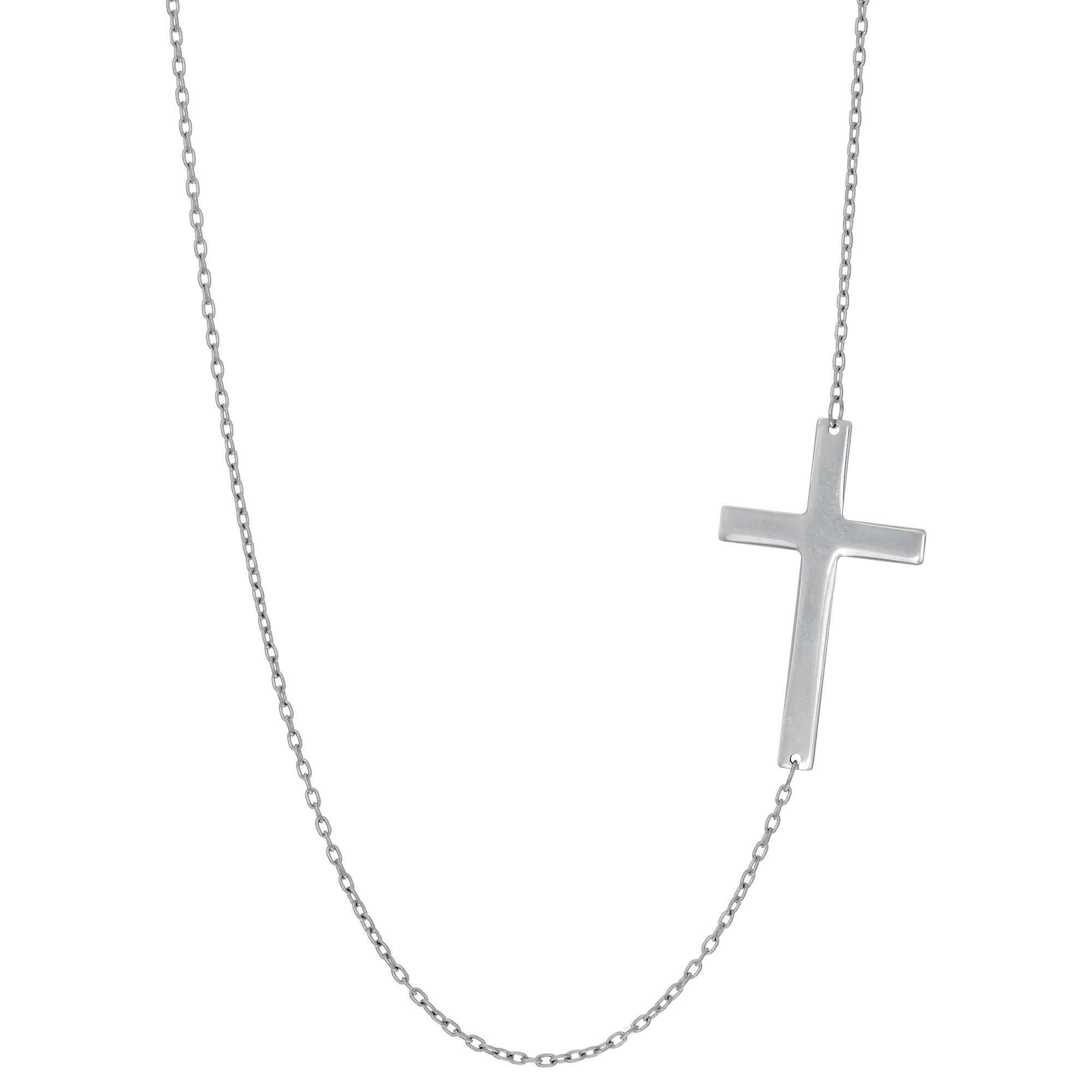 14k Real Solid Gold Sideways Cross Pendant Necklace, 18"