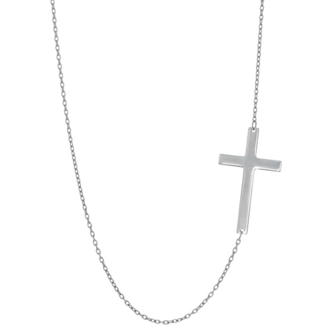 14k Real Solid Gold Sideways Cross Pendant Necklace, 18"