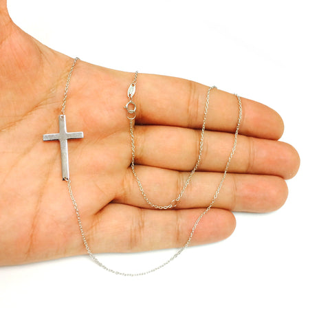 14k Real Solid Gold Sideways Cross Pendant Necklace, 18"
