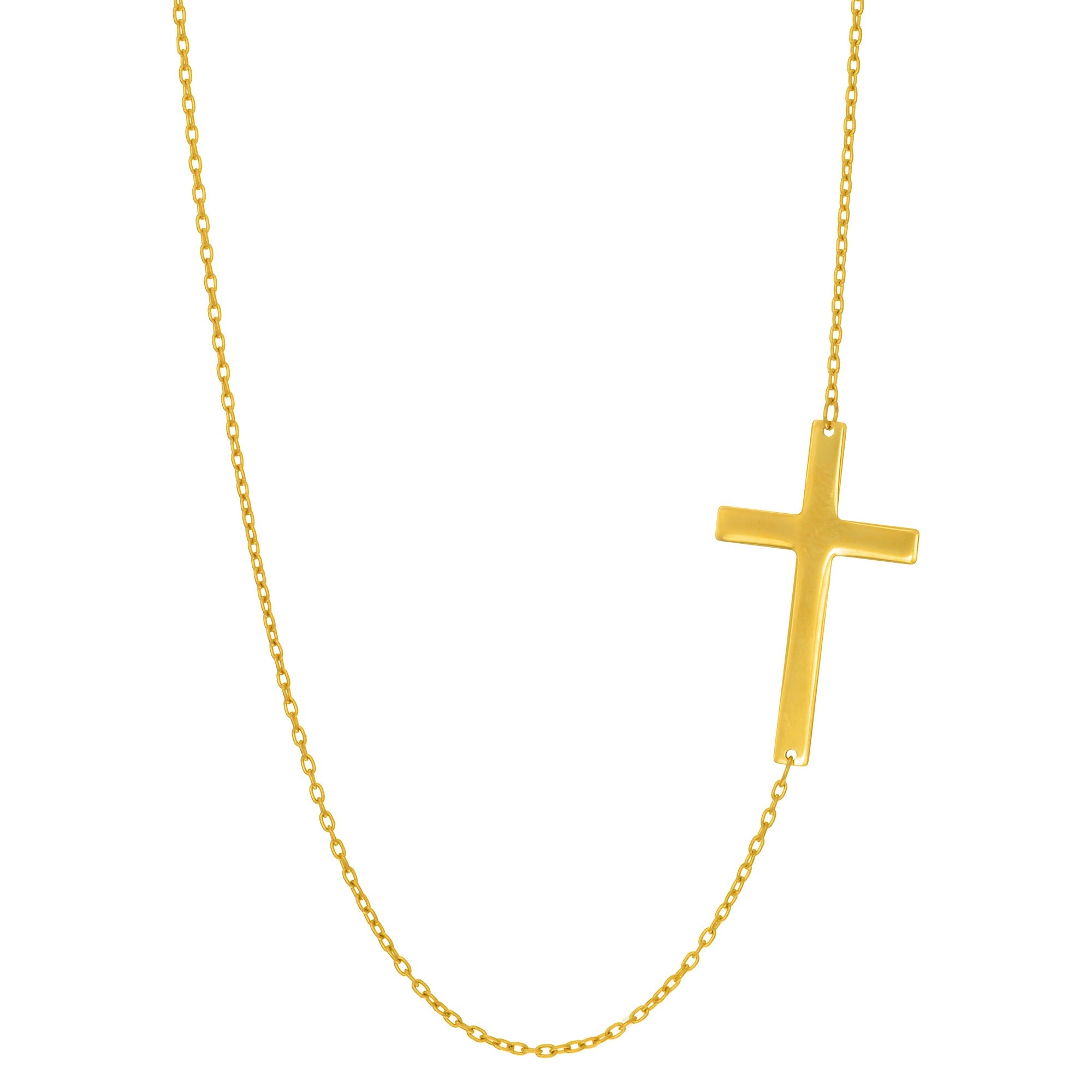 14k Real Solid Gold Sideways Cross Pendant Necklace, 18"