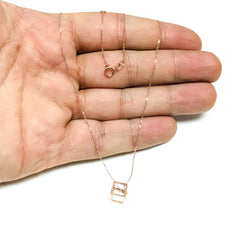 14k Rose Gold 3D Cube Pendant Adjustable Necklace, 18"