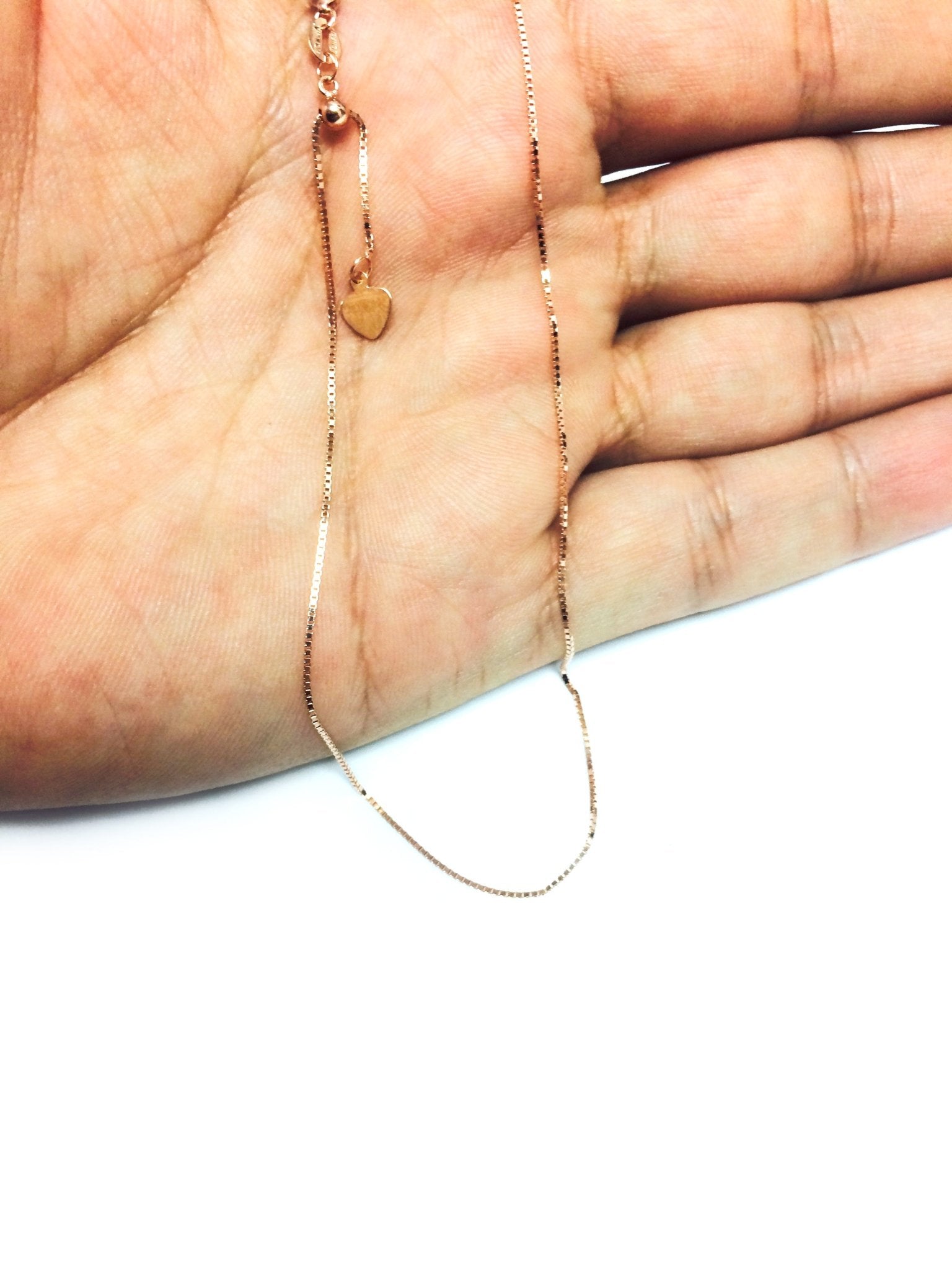 14k Rose Gold Adjustable Box Chain Necklace, 0.7mm, 22" - JewelryAffairs