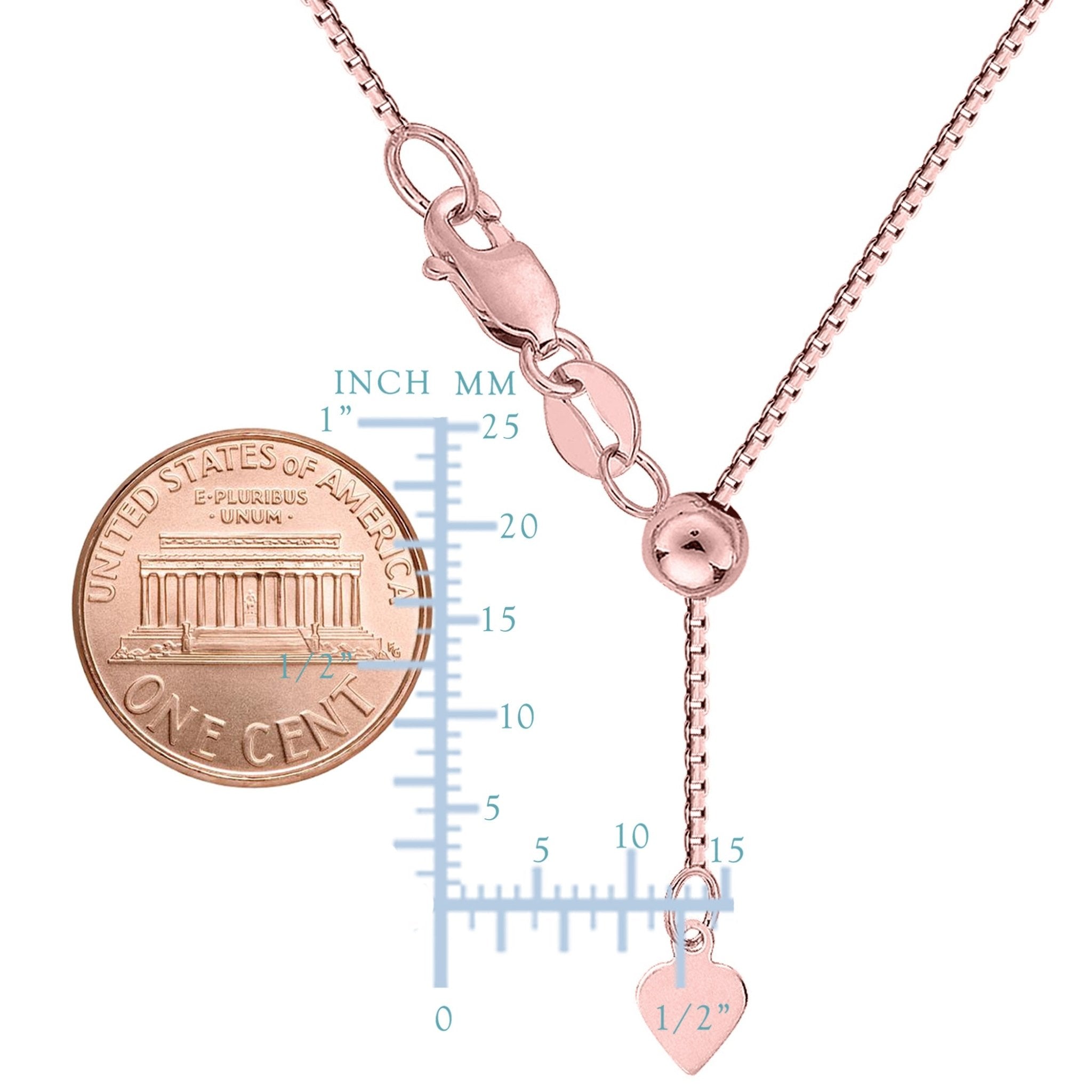 14k Rose Gold Adjustable Box Chain Necklace, 0.7mm, 22" - JewelryAffairs