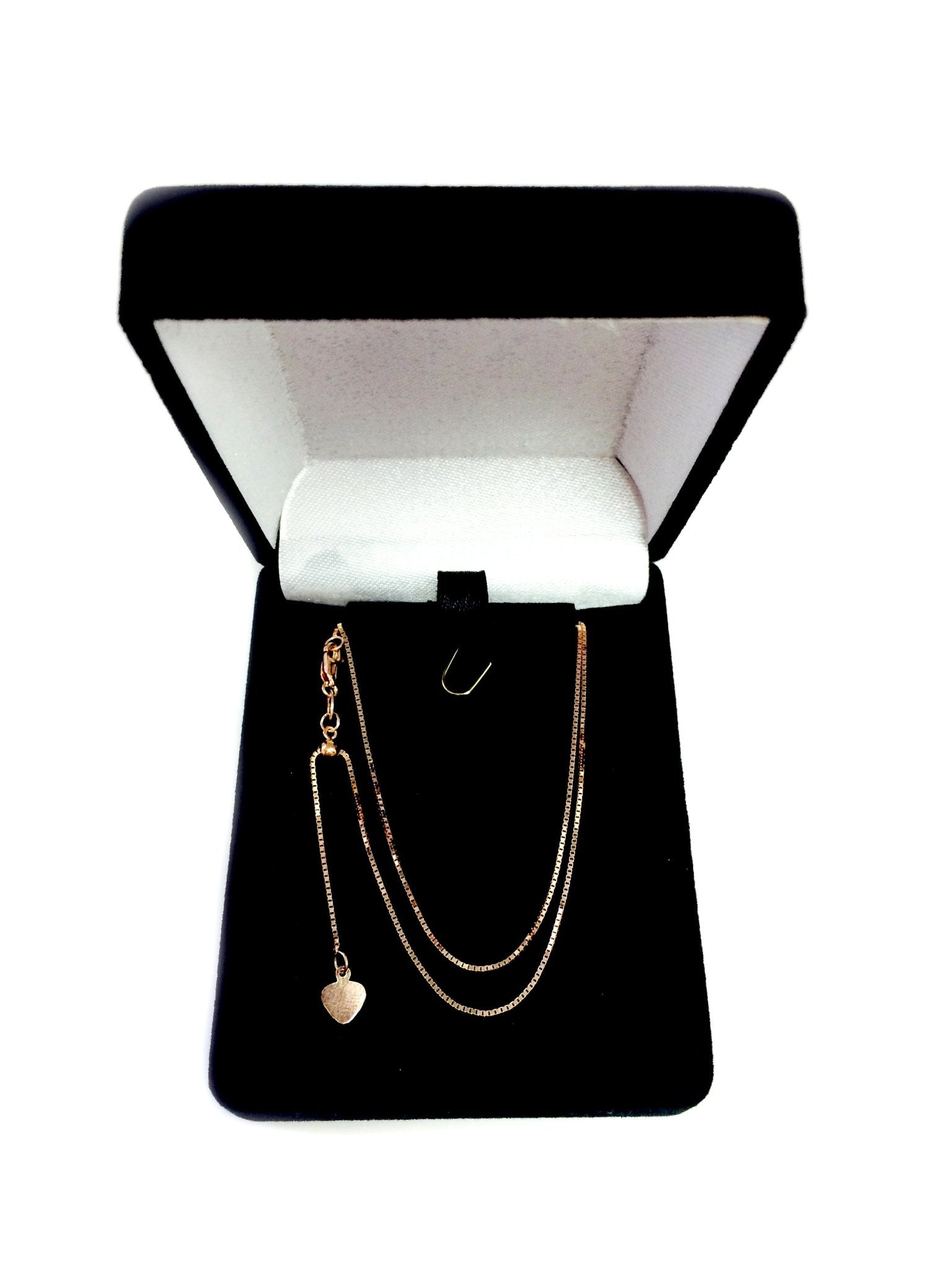 14k Rose Gold Adjustable Box Chain Necklace, 0.7mm, 22" - JewelryAffairs
