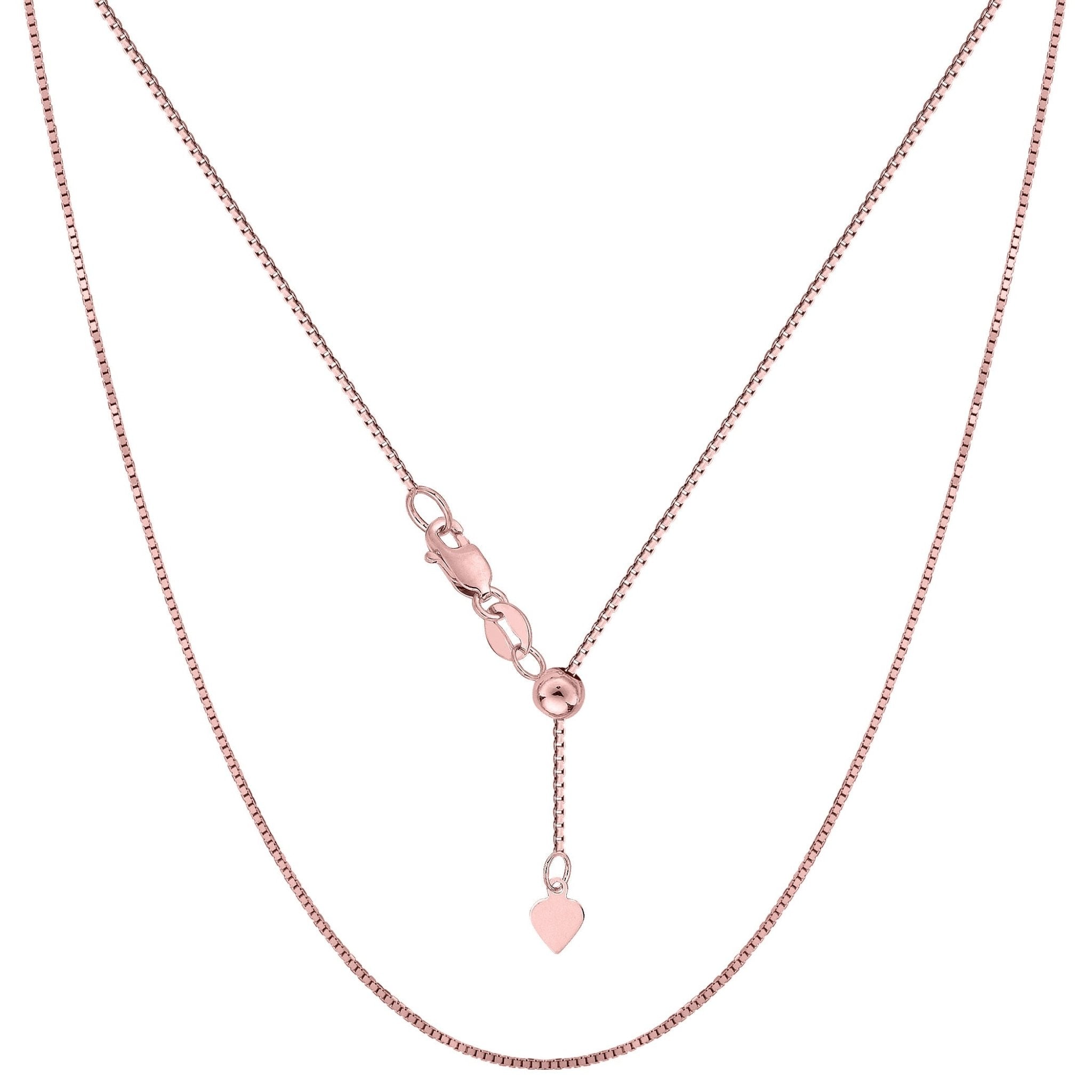 14k Rose Gold Adjustable Box Chain Necklace, 0.7mm, 22" - JewelryAffairs