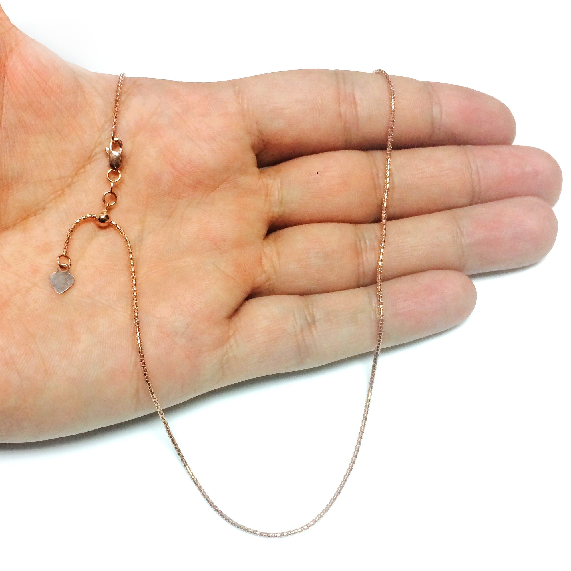14k Rose Gold Adjustable Popcorn Link Chain Necklace, 1.3mm, 22" - JewelryAffairs