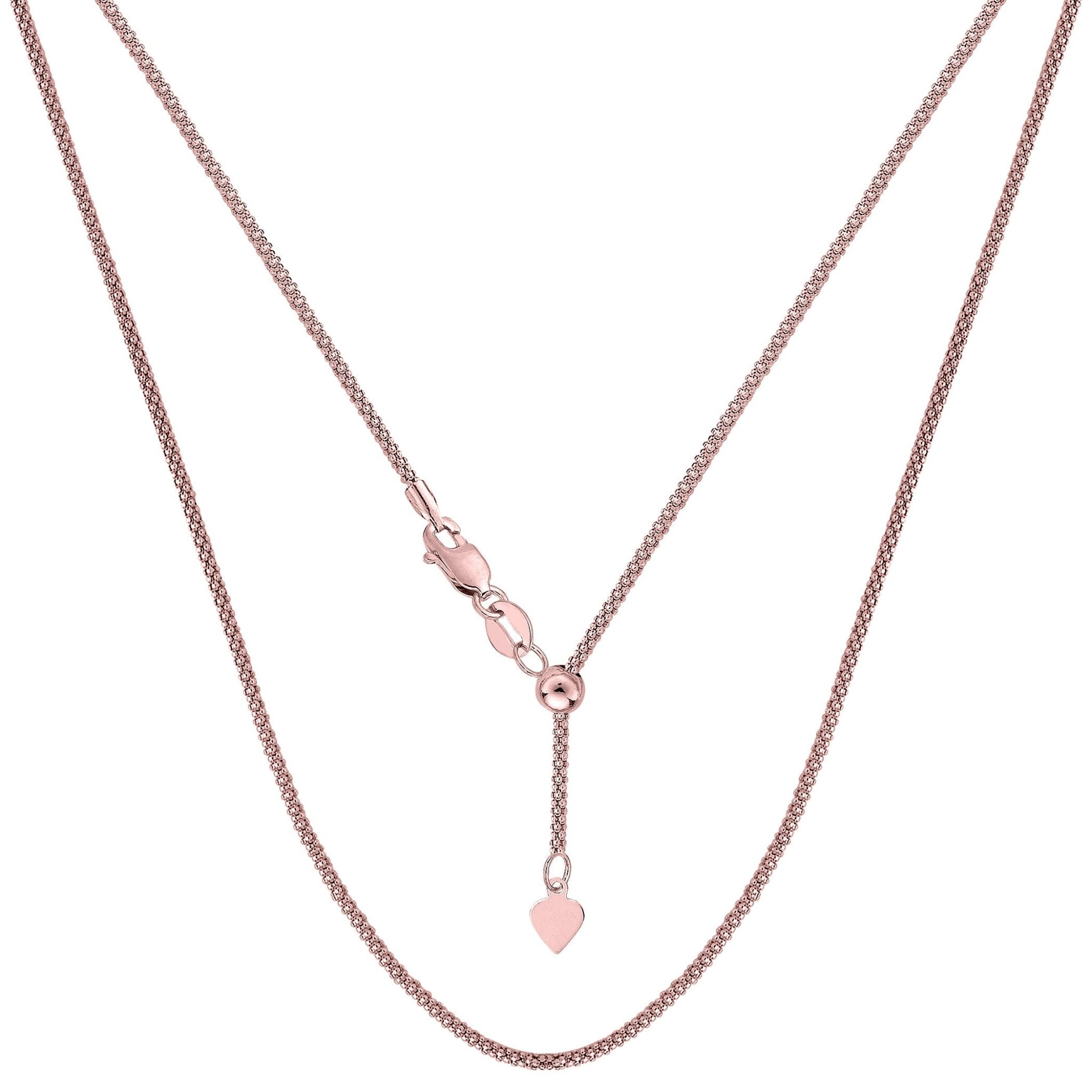 14k Rose Gold Adjustable Popcorn Link Chain Necklace, 1.3mm, 22" - JewelryAffairs