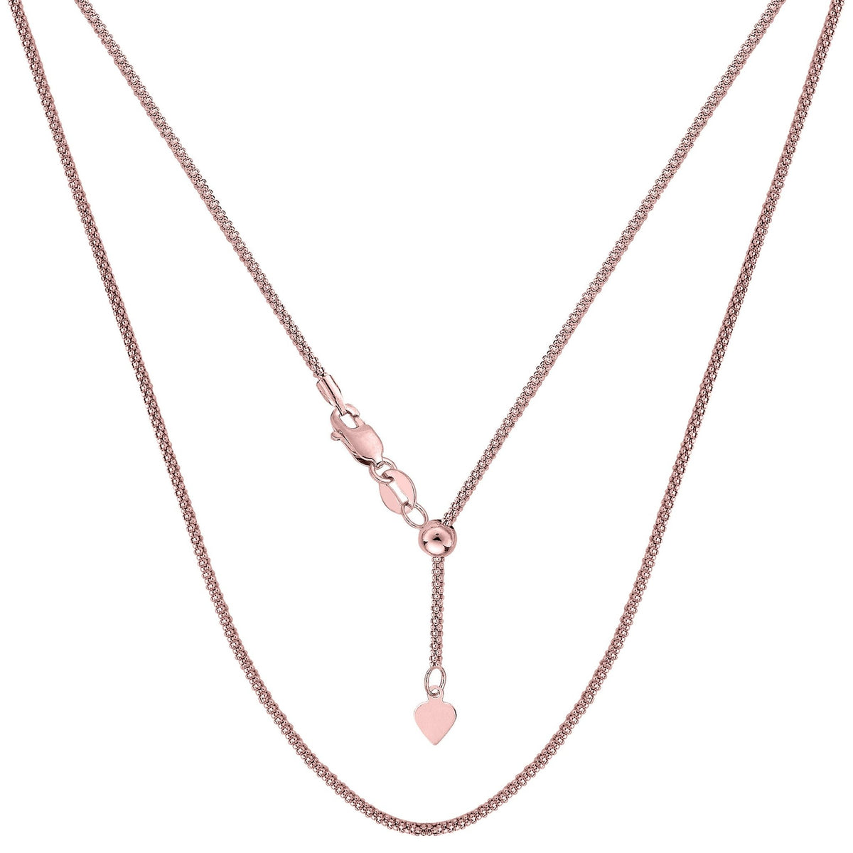14k Rose Gold Adjustable Popcorn Link Chain Necklace, 1.3mm, 22" - JewelryAffairs