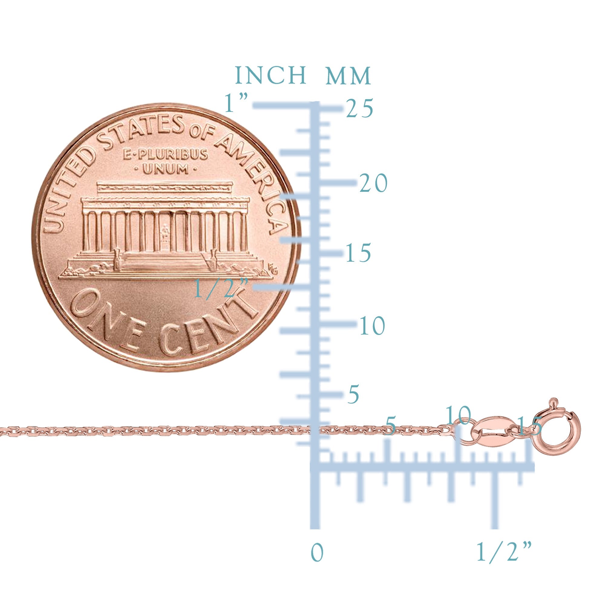 14k Rose Gold Cable Link Chain Necklace, 1.1mm - JewelryAffairs