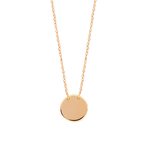 14K Rose Gold Mini Engravable Disk Pendant Necklace, 16" To 18" Adjustable