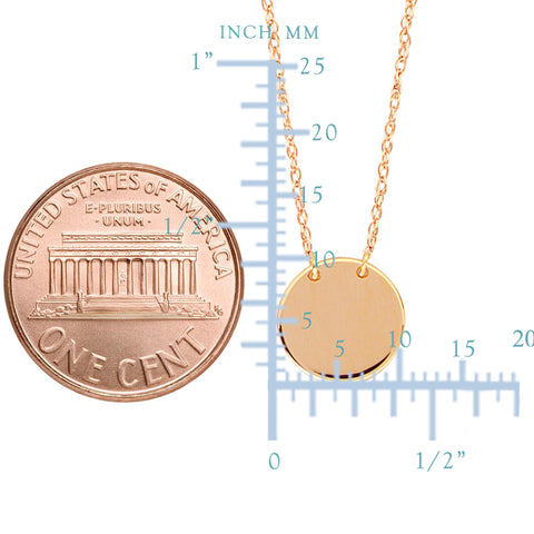 14K Rose Gold Mini Engravable Disk Pendant Necklace, 16" To 18" Adjustable