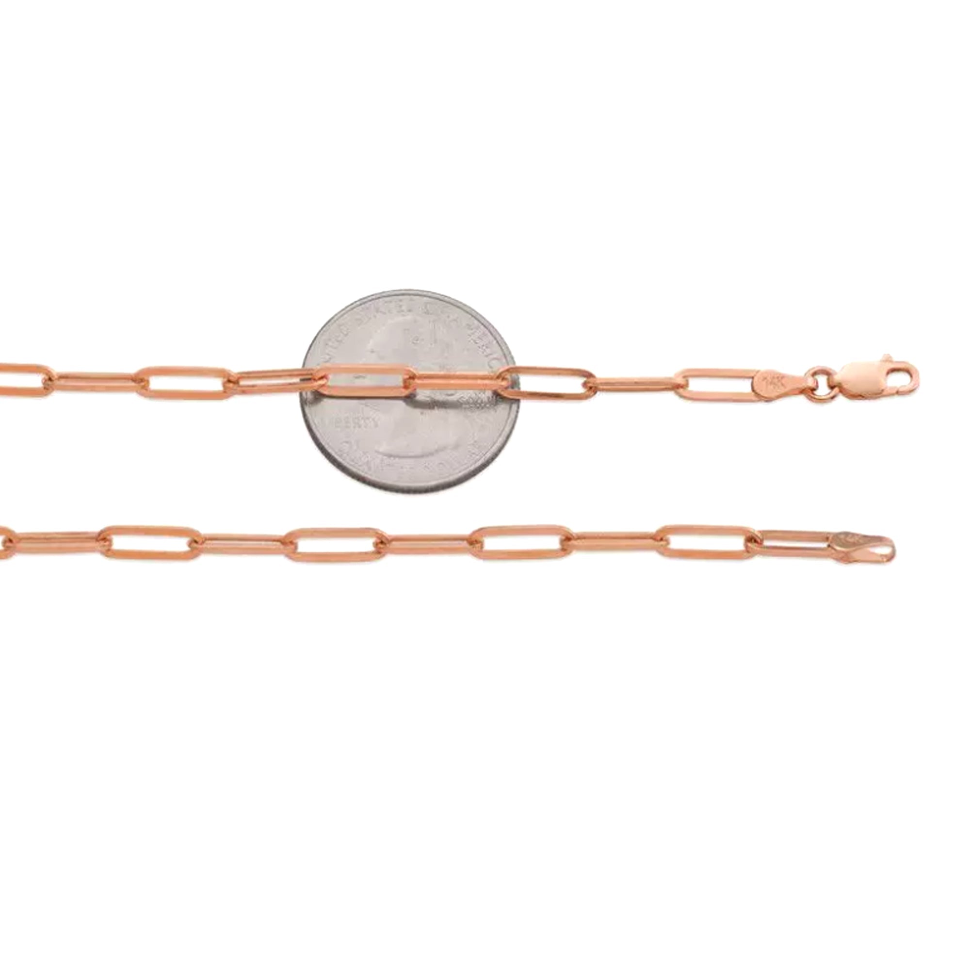 14k Rose Gold Paperclip Chain Necklace, 3mm - JewelryAffairs