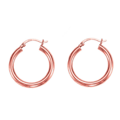14k Rose Gold Polished Round Tube Hoop Earrings, Diameter 15mm