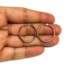14k Rose Gold Polished Round Tube Hoop Earrings, Diameter 25mm