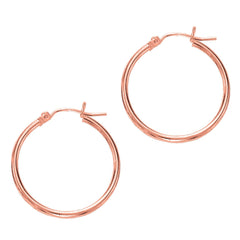 14k Rose Gold Polished Round Tube Hoop Earrings, Diameter 25mm