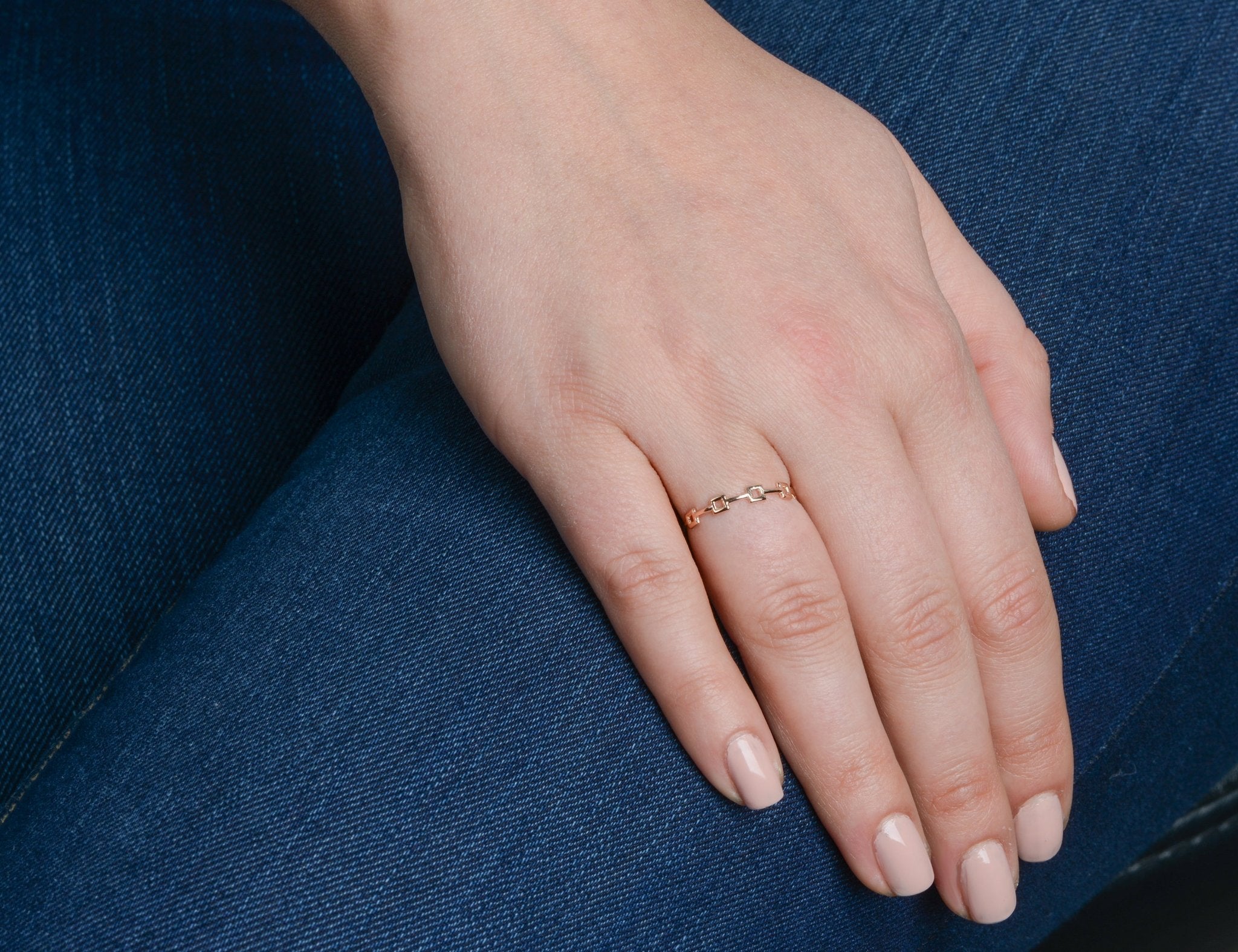 14k Rose Gold Square Station Ring - JewelryAffairs